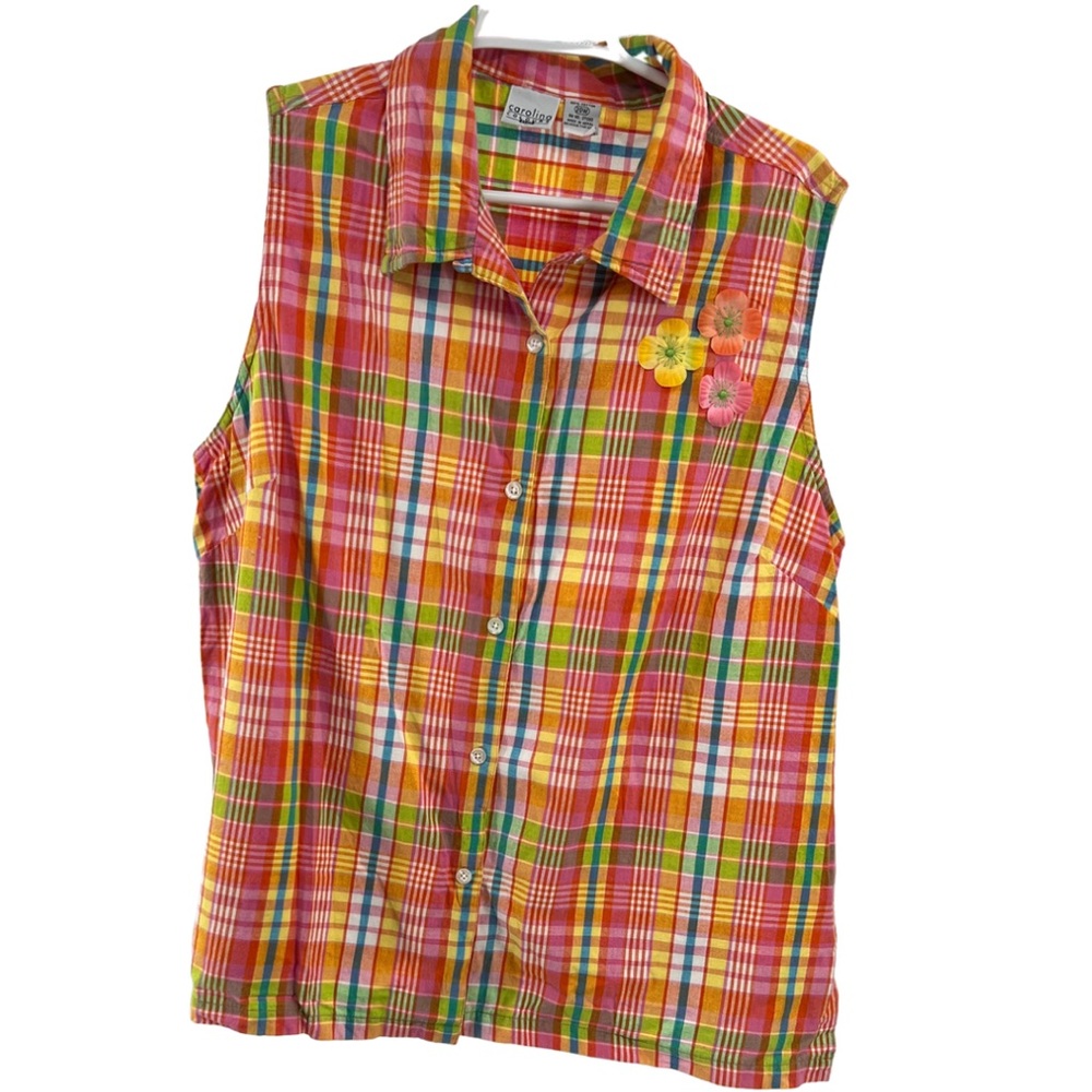 Carolina Colours plus sleeveless button up plaid flowers colorful bright 20W